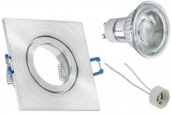 IP44 LED Einbaustrahler 230V Bad Alugebrstet eckig GU10 5W LED