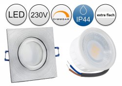 IP44 LED Einbaustrahler 230V flach dimmbar Alu gebrstet eckig 5W Modul - Klick