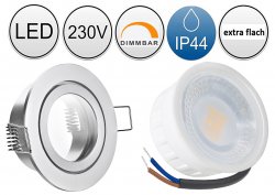 IP44 LED Einbaustrahler 230V flach dimmbar Alu gebrstet rund 5W Modul - Klick