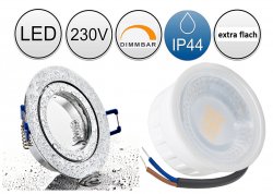 IP44 LED Einbaustrahler 230V flach Alugebrstet bicolor rund 5W dimmbar