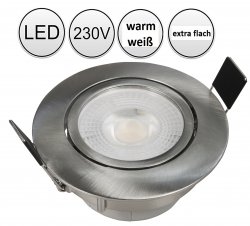 LED Einbaustrahler flach 230V 5W warmwei Edelstahlgebrstet rund schwenkbar