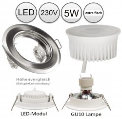 LED Einbaustrahler flach 55mm Lochma 230V 5W Einbauleuchte silber gebrstet