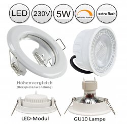 LED Einbaustrahler flach dimmbar 55mm Lochma 230V 5W wei rund Spot