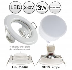 LED Einbaustrahler flach 55mm Lochma 230V 3W Wei Rund Einbauleuchte warmwei 90