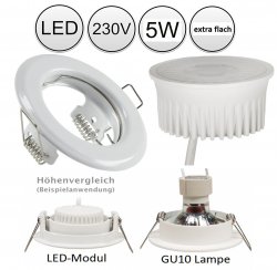 LED Einbaustrahler flach 55mm Lochma 230V 5W Einbauleuchte wei rund