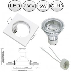 LED Einbaustrahler wei eckig 230V 55mm Lochma Einbauleuchte 5W GU10 LED