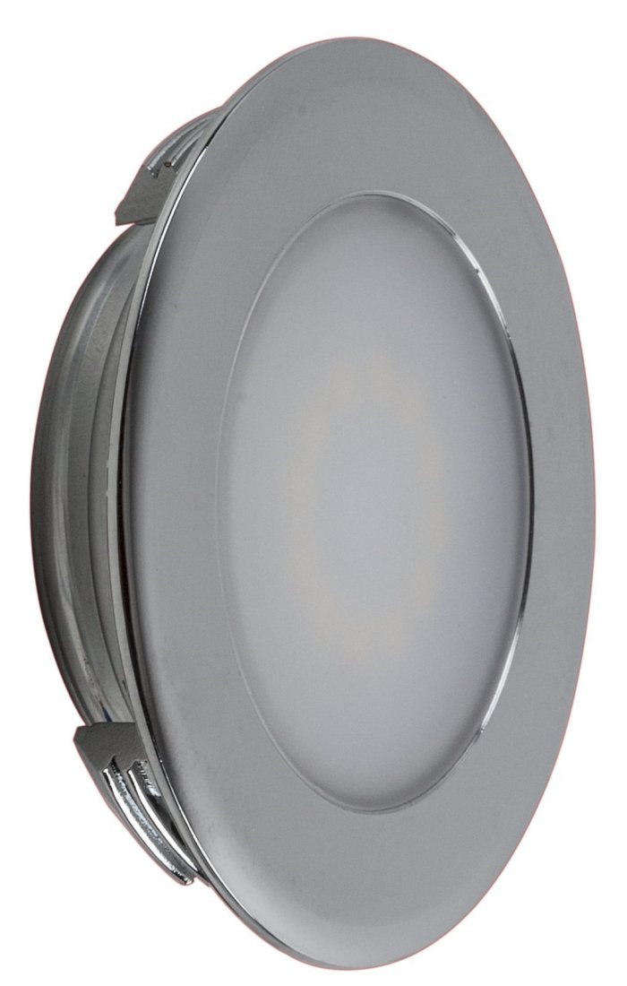 LED Einbaustrahler IP44 55-57mm Lochmaß chrom rund 230V 2W warmweiss