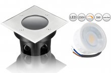 LED Bodeneinbaustrahler Edelstahl eckig flach 5W dimmbar 230V IP67 Auen