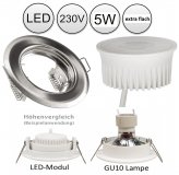 LED Einbaustrahler flach 55mm Bohr Lochma 230V 5W Einbauleuchte silber gebrstet