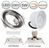 LED Einbaustrahler flach dimmbar 55mm Lochma 230V 5W Einbauleuchte silber gebrstet