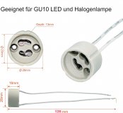 GU10 Fassung Standard 230V Sockel Halterung aus Keramik mit Anschlusskabel