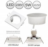 LED Einbaustrahler flach 55mm Lochma 230V 5W Einbauleuchte eckig wei