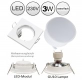 LED Einbaustrahler wei eckig flach 55mm Lochma 230V 3W Modul Einbauleuchte warmwei